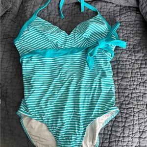 Striped Teal Halter Swimsuit